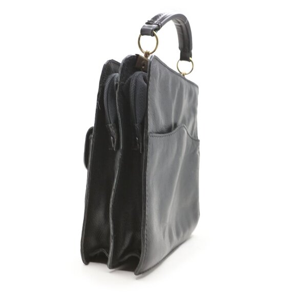 Vintage Leather Top Handle Black Handbag Satchel Purse Classic Retro Mod Classic - Picture 8 of 12
